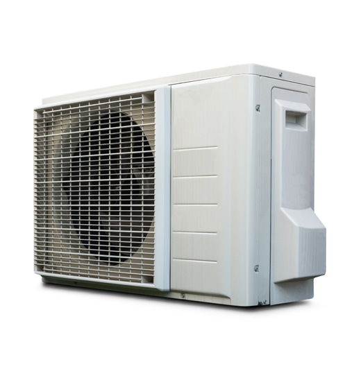 Ivory-colored heat pump outdoor unit