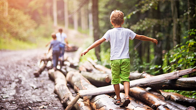 Kids on hike with mom