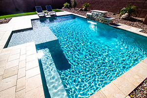 Pool in a back yard of a home