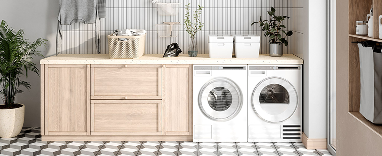 Washer and dryer in modern laundry room 