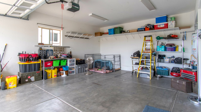 A well-organized garage after using a garage decluttering list.