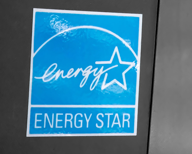 An Energy Star sticker on an energy-efficient appliance.