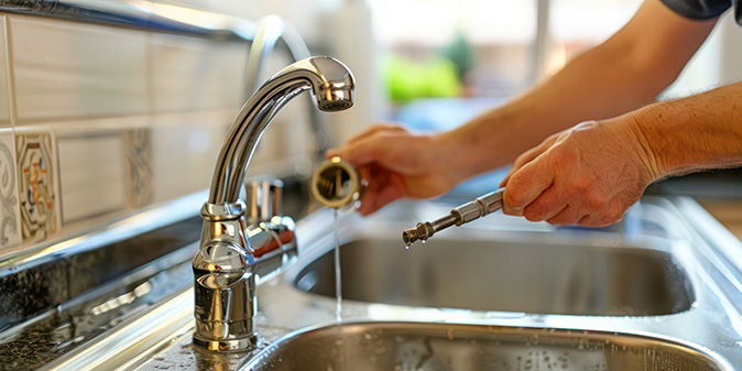 A homeowner attempts to fix the leaky faucet to save money around the house.