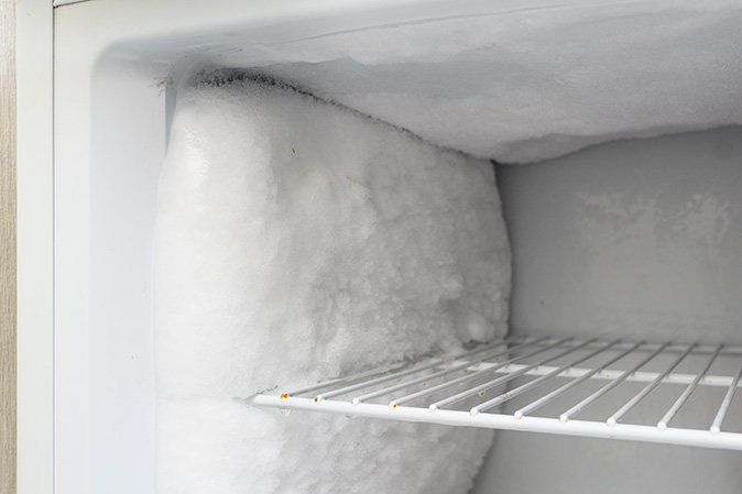 Frost buildup in a freezer.