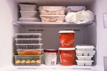 Closeup image of a full freezer