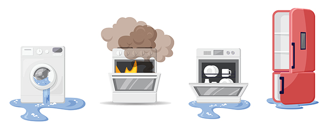 Illustration of malfunctioning home appliances