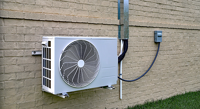 Ice buildup on a residential ductless mini-split AC unit.