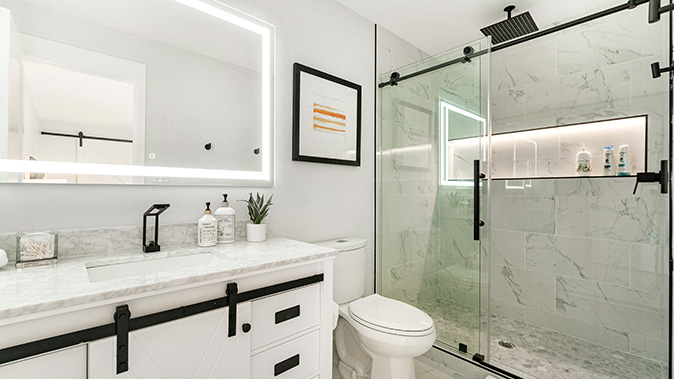 A newly remodeled bathroom.