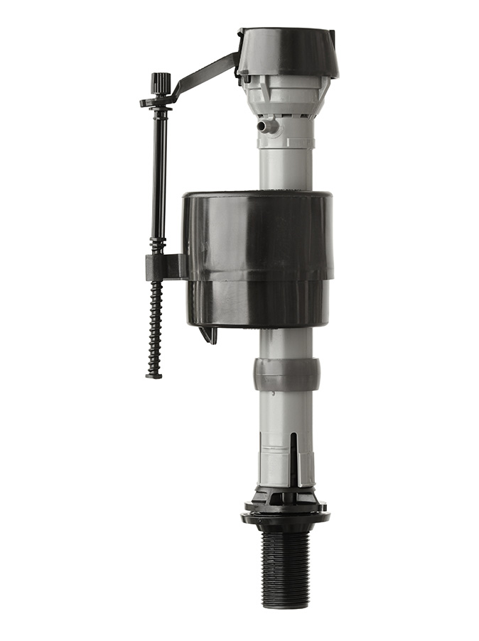 A new fill valve for a toilet tank set against white background.